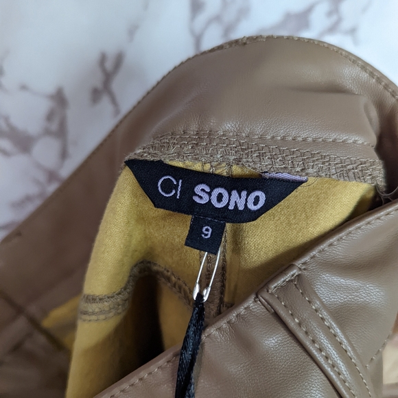 🖤  Ci Sono Faux Leather Pant High Rise Straight Brown Neutral - Picture 9 of 11